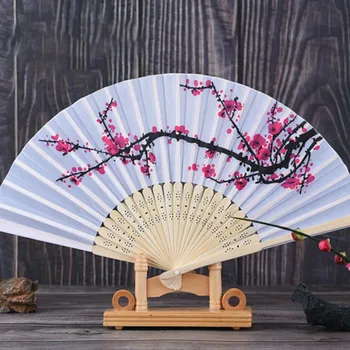 Vintage İpek yelpaze Çin Japon Kiraz Çiçeği Bambu yelpaze Püskül Dans El Fan Ev Dekor Süsleme Zanaat Hediye 4
