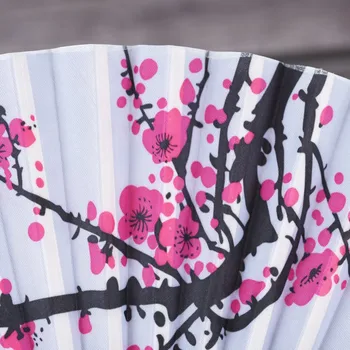 Vintage İpek yelpaze Çin Japon Kiraz Çiçeği Bambu yelpaze Püskül Dans El Fan Ev Dekor Süsleme Zanaat Hediye 5