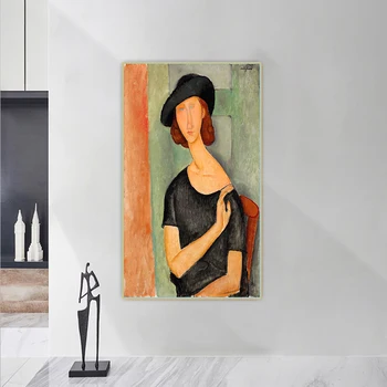 Amedeo Modigliani《Jeanne Hebuterne Canvas Tuval Yağlıboya Sanat Estetik Posteri Resim Duvar asılı dekorlar Ev Dekorasyon