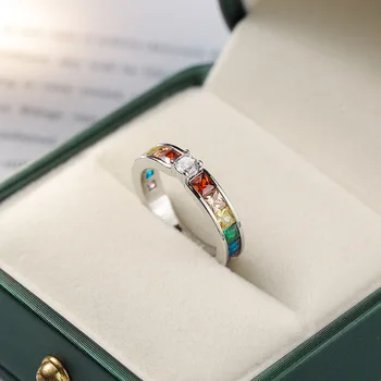 Kadınlar için renkli Kristal Zirkon nişan düğün takı yüzük 2