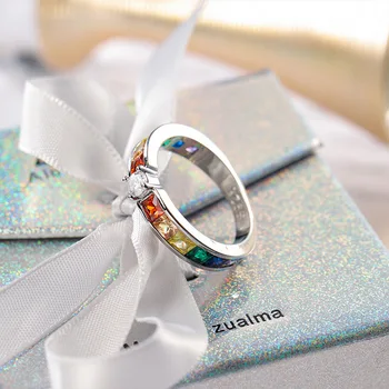 Kadınlar için renkli Kristal Zirkon nişan düğün takı yüzük 3