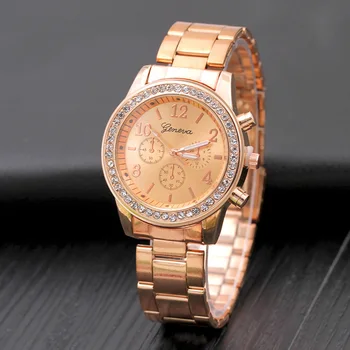 Gül Altın cenevre kuvars kol Saati Kadınlar İçin Çelik Şerit Elmas Saat Lüks Kadın İzle Su Geçirmez dijital saatler