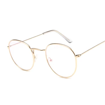 Vintage Yuvarlak Gözlük Şeffaf Lens Moda Altın Yuvarlak Metal Çerçeve Gözlük Optik Erkek Kadın Gözlük Çerçevesi Sahte Gözlük 1
