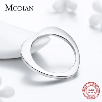 Modian Özel Tasarım Sıcak Gerçek 925 Ayar Gümüş Kalp Moda Yüzük Basit Klasik Ins Tarzı Parmak Yüzük Kadınlar Takı İçin