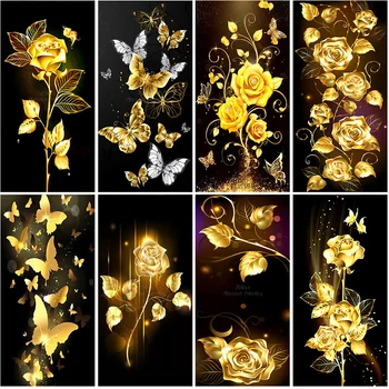 Elmas Boyama Manzara Çiçek Altın Gül Tam Kare Yuvarlak Karikatür 5D DIY Nakış Çapraz Mozaik Ev Dekor Hediye El Yapımı 2