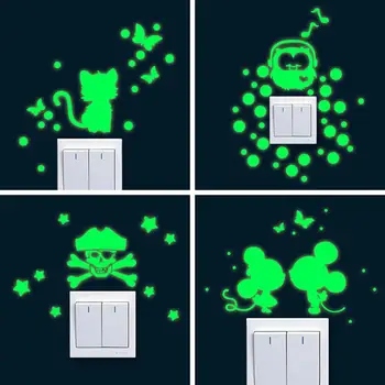 Karikatür Aydınlık Sevimli Ev Kedi Anahtarı duvar çıkartmaları Glow Karanlık Yatak Odası Dekorasyon Floresan Duvar Hayvanlar Çıkartmaları Posteri 4