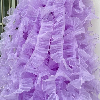 4 metre fiyat 6 cm genişliğinde pembe yeşim kayısı organze üç boyutlu şifreleme pilili dantel düğün elbisesi dantel aksesuarları