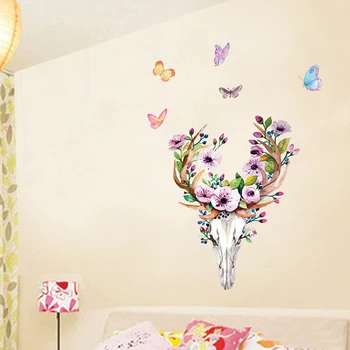 Yaratıcı geyik kafatası Kelebekler duvar çıkartmaları yatak odası Ev duvar süsü Çıkartmaları Duvar Kağıdı oturma odası dekorasyon kişilik sticker