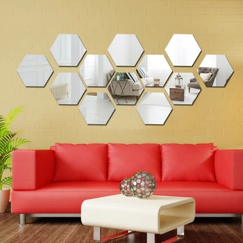 12 Adet 3D Düzenli Altıgen Petek Dekoratif Akrilik Ayna duvar çıkartmaları Oturma Odası Yatak Odası Posteri Ev Dekor Odası Dekorasyon