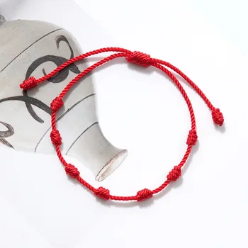 6 adet Moda El Yapımı 7 Knot Kırmızı Dize Bilezik Koruma şanslı Muska ve Dostluk Örgü Halat Bileklik Takı satış