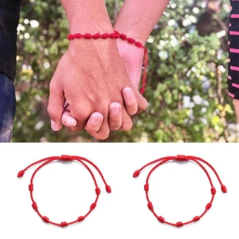 6 adet Moda El Yapımı 7 Knot Kırmızı Dize Bilezik Koruma şanslı Muska ve Dostluk Örgü Halat Bileklik Takı satış 1