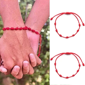 6 adet Moda El Yapımı 7 Knot Kırmızı Dize Bilezik Koruma şanslı Muska ve Dostluk Örgü Halat Bileklik Takı satış 3
