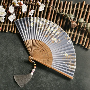 Klasik yelpaze Çin Vintage Katlanır Bambu Vinç Fan Japon Tarzı Kadın Düğün El Hediye Fan Taşınabilir Ventilador