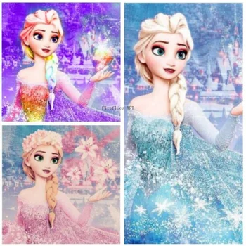 DIY 5D Kare ve yuvarlak Disney Prenses Elsa Elmas Boyama Çapraz dikiş kitleri Elmas Nakış Tam Matkap Mozaik Ev Dekor 3