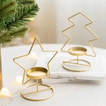Noel Ağacı Mumluk Anti-deforme Metal Dekoratif Pentagram Elf Ağacı Şamdan Ev için 5