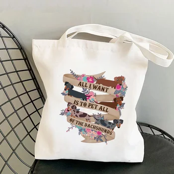 Shopper Komik Dachshund Ben Ne Istiyorum Kawaii Çanta Harajuku kadın alışveriş çantası Kanvas kız çanta Tote Çanta Omuz Bayan Çantası