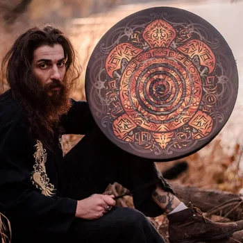Şaman Davul Kaplumbağa Totem Tasarım El Yapımı Şamanik Davul Sibirya Davul Ruhu Müzik Davul Sopa ile Ev Dekor 0