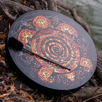 Şaman Davul Kaplumbağa Totem Tasarım El Yapımı Şamanik Davul Sibirya Davul Ruhu Müzik Davul Sopa ile Ev Dekor 1