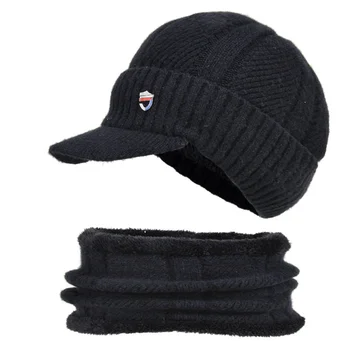 Yeni Erkek Eşarp Şapka Kış Kasketleri Soğuk Dayanıklı Rüzgar Geçirmez Yumuşak Yün Örme Şapka Sıcak Takım Elbise Çift Katmanlar Erkek Kap