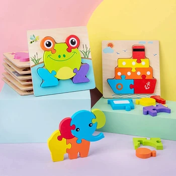 Bebek oyuncakları Ahşap 3d Bulmaca Tangram Şekiller Öğrenme Karikatür Hayvan Zeka yap-boz Oyuncaklar Çocuklar İçin Eğitici