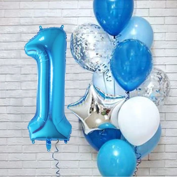 12 Adet / takım 32 İnç Mavi Pembe Numarası Balonlar Mutlu Doğum Günü Konfeti Lateks Balonlar İlk Erkek Bebek Kız Parti Süslemeleri