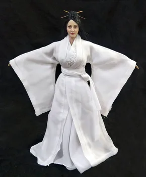 1/6 kadın asker elbise antik hanfu beyaz robe fit 12 inç vücut modeli