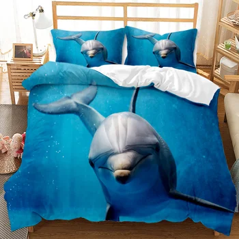 Köpekbalığı Yorgan yatak örtüsü seti Köpekbalığı Okyanus Deniz nevresim takımı Yatak Örtüsü Sualtı Hayvan Desen Kraliçe Kral Polyester Kaliteli Kapak 2
