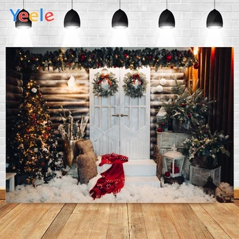 Yeele Noel Ağacı Fotoğraf Arka Plan Photophone Kar Beyaz Kapı Ve Çelenk Fotoğraf Arka Planında Dekorasyon için Özelleştirilmiş Boyutu