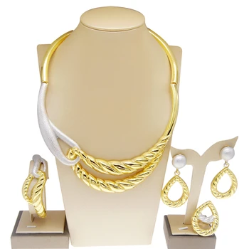 Yulaili Dubai altın takılar Setleri Kadınlar Için Kolye Bilezik Küpe Yüzük takı seti