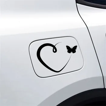 YJZT 13.5 CM * 10.1 CM Araba Sticker Vinil Çıkartması Romantik Aşk Kalp Kelebek Dekor Siyah / Gümüş C24-0195