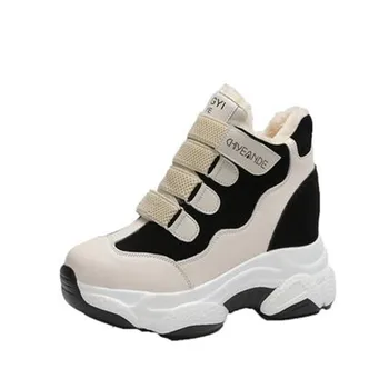 Yeni Kadın Kış Moda Aksak Sneaker Rahat Kürk Süet ayakkabı Deri Platformu Peluş Yüksek Baba Ayakkabı Bayanlar Kalın Alt ayakkabı 5