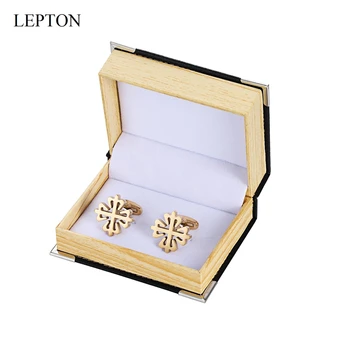 Sıcak Satış 18K Altın Kaplama Haçlılar Kol Düğmeleri Lepton Mat Paslanmaz Çelik Kol Düğmesi Mens İçin Düğün İş Kol Düğmeleri Gemelos 4