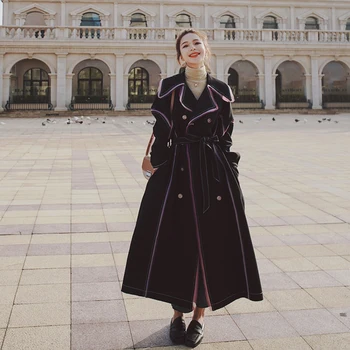 Kadın Rüzgarlık Bahar Sonbahar Yaka Artı Uzun Kruvaze Ekleme Tasarım Duygusu Bayanlar Pelerin Moda Trençkot Kadın 3