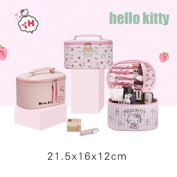 Hello Kitty Kawaii Kozmetik Çantası Karikatür Sevimli Seyahat Çantası Kadın Sevimli Deri Saklama Çantası Su Geçirmez Çanta Çok Fonksiyonlu
