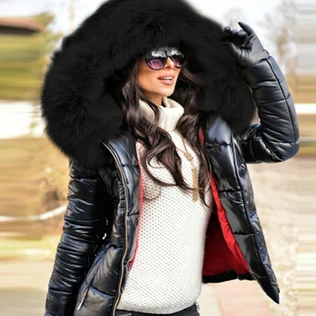 Parka Kadın Artı Boyutu Mont 2020 Kış Aşağı Giyim Faux Kürk Hood Fermuarlı Cebi Sıcak Parkas Ceketler Kadın Dış Giyim