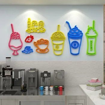 Dondurma Süt Çay Dükkanı dekorasyon çıkartması Basit Renk Tatlı Dükkanı Ön Büro Pasteable cam kapi Çıkartmaları 3D duvar çıkartmaları