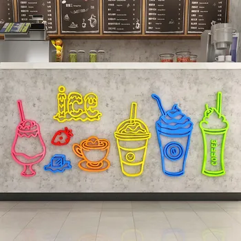 Dondurma Süt Çay Dükkanı dekorasyon çıkartması Basit Renk Tatlı Dükkanı Ön Büro Pasteable cam kapi Çıkartmaları 3D duvar çıkartmaları 1