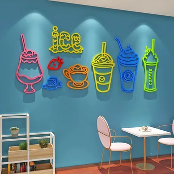 Dondurma Süt Çay Dükkanı dekorasyon çıkartması Basit Renk Tatlı Dükkanı Ön Büro Pasteable cam kapi Çıkartmaları 3D duvar çıkartmaları 4