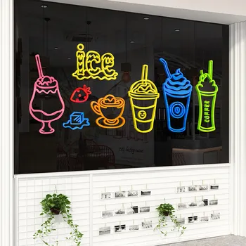 Dondurma Süt Çay Dükkanı dekorasyon çıkartması Basit Renk Tatlı Dükkanı Ön Büro Pasteable cam kapi Çıkartmaları 3D duvar çıkartmaları 5