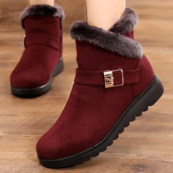 Kış Kadın Çizmeler Moda Kalın Peluş Sıcak Bayanlar Kar Botları Fermuar Rahat Açık yarım çizmeler Rahat pamuklu ayakkabılar