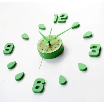 Yeni Varış Yeşil Limon Tasarım sticker EVA 30 CM-60 CM mutfak duvar saati renk büyük dekoratif 3d dıy duvar saati büyük