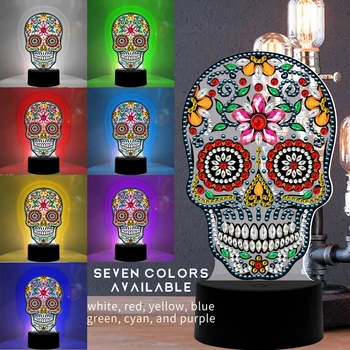 Yeni Lamba DIY LED Elmas Boyama Gece Lambası Çiçek Kafatası Özel Şekil Elmas Nakış Çapraz Dikiş Ev Dekorasyon 3