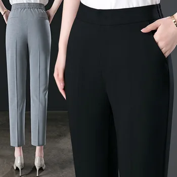 Yaz Yüksek belli Profesyonel takım elbise pantalonları Kadın Hissediyorum Rahat İnce Gevşek Bel Büyük Metre Dokuz Düz Düz siyah pantolon