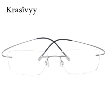 Krasivyy Ultralight Çerçevesiz Gözlük Çerçevesi Erkekler Saf Titanyum Optik Reçete Gözlük Erkek 2022 Yeni Miyopi Kare Gözlük 2