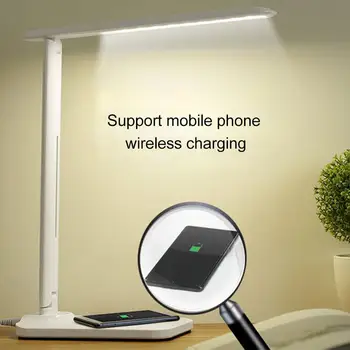 LED masa lambası karartma masa lambası Qİ kablosuz şarj cihazı ile USB çıkış portu ayarlanabilir ışık esnek Modern ofis masası ışık