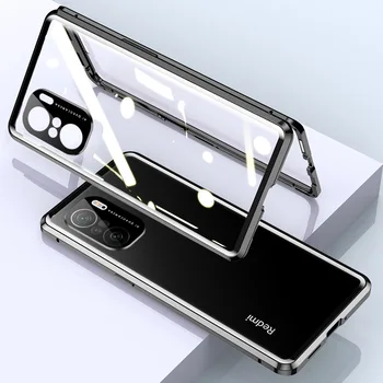 Poco F3 Durumda Metal Çerçeve Mıknatıs Alüminyum Tampon çift taraflı Cam tam koruyucu kapak için Xiaomi Poco F3 telefon kılıfı