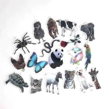 Mix 10 adet / paket Akrilik Kedi Köpek Kelebek Takılar Sevimli Panda Baykuş Unicorn Tavuk Yılan Hayvan Kolye Küpe DIY Takı Yapmak 0