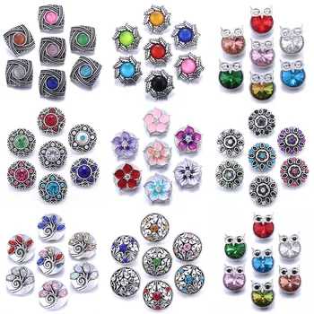10 adet / grup Toptan Renkli Yapış Takı 18mm Yapış Düğmeler Mix Rhinestone Metal Çiçek Snaps Düğmeler Yapış Bilezik Bileklik 0