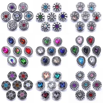 10 adet / grup Toptan Renkli Yapış Takı 18mm Yapış Düğmeler Mix Rhinestone Metal Çiçek Snaps Düğmeler Yapış Bilezik Bileklik 2