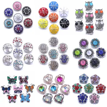 10 adet / grup Toptan Renkli Yapış Takı 18mm Yapış Düğmeler Mix Rhinestone Metal Çiçek Snaps Düğmeler Yapış Bilezik Bileklik 5